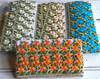 Floral Embroidered Sari Fabric Trim, Indian Border Lace By The Yard