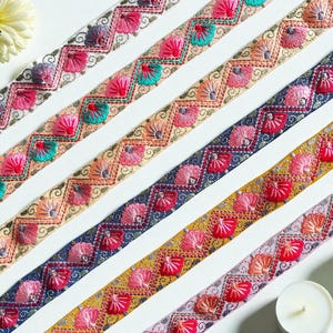 Embroidered Silk Sari Ribbon Trim - Bohemian Fabric Border for Diy crafts , wedding dress, boho skirts, fusion jackets image 3
