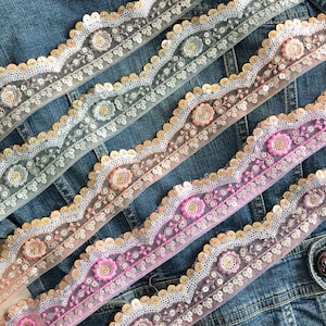 Net Fabric Saree Border Indian Lace Trim By The Yard, Sari Fabric Trim-Table Runner-Art Quilt fabric trim Sari Border Silk Fabric