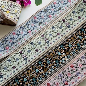 Bordure sari en dentelle indienne par mètre, ruban brodé bordure en tissu sari-chemin de table-couture artistique bordure en tissu sari bordure en soie