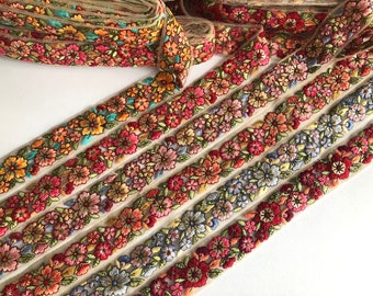 Net Fabric -Indian Embroidered Lace- Indian Traditional Fabric Embellishment Trim By The Yard- Art Quilt fabric trim-Sari Border Silk Fabric