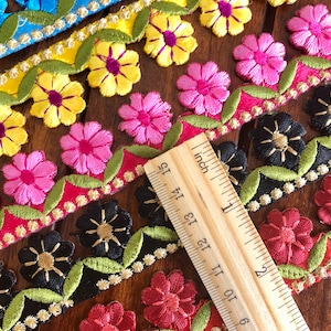 Embroidered Indian Trim By The Yard Indian Fabric Trim Sari Border Craft Ribbon Sari Fabric Trimming Sewing Tape, Costume trim Silk Ribbons
