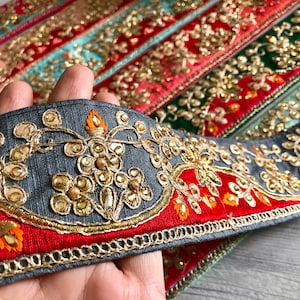 Silk Saree Border Indian Lace Trim-Embroidered Ribbon Sari Fabric Trim-Table Runner-Art Quilt fabric Lace