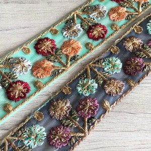 サリーボーダーインドレーストリム1ヤードあたり、刺繍リボンサリー生地トリム-テーブルランナー-アートキルト生地トリムサリーボーダーシルク生地