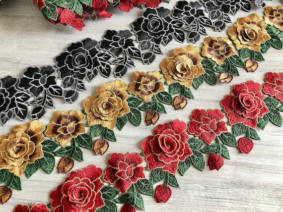 Floral Fabric Trim-multi Colour Embroidered Cut-work Lace-silk