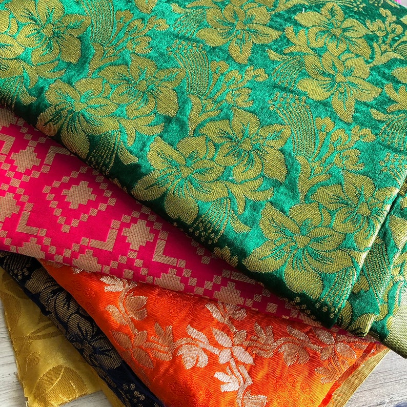 Silk Fabric Remnants Assorted Silk Brocades for DIY Junk - Etsy UK