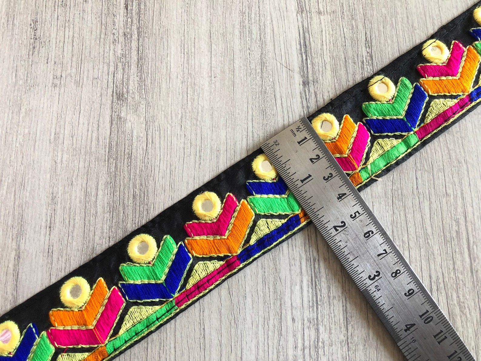 1 Yard Black Silk Fabric TrimEmbroidered MultiColor Floral Etsy