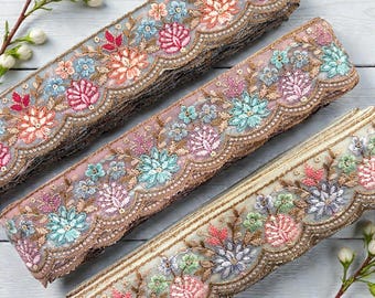 Net Fabric Saree Border Indian Lace Trim By The Yard, Sari Fabric Trim-Table Runner-Art Quilt fabric trim Sari Border Silk Fabric