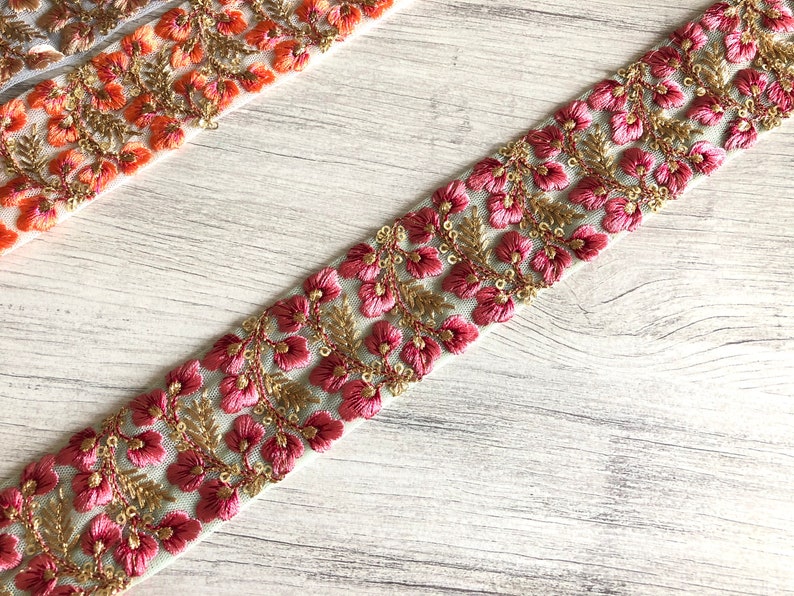 Indian Lace Trim by the Yard Embroidered Ribbon Sari Fabric Etsy