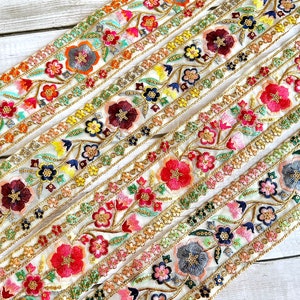 Embroidered Indian Organza Trim By The Yard-Indian Fabric Trim Sari Border Craft Ribbon Sari Fabric Trim/Sewing Tape