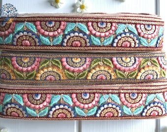 Embroidered Indian Sari Trim, Floral Fabric Ribbon, By The Yard