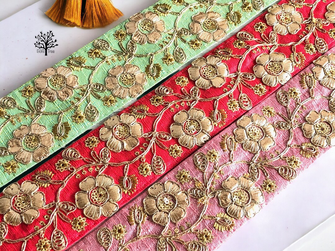 Sari Fabric Trim-multi Colour Embroidered Sari Border, Boho Junk ...