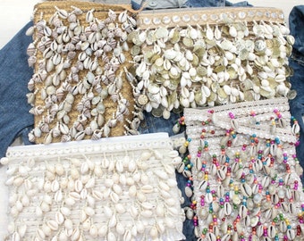 Real Seashells Trim-Fringe Tassels Trim Real Seashells-Decorative Tassel Trim- Sari Border-Holiday Decoration-Gypsy Trim