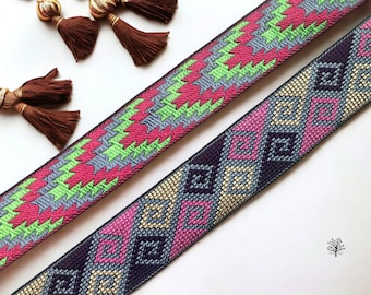 Wielokolorowa wstążka żakardowa, lamówka z tkaniny sari, bieżnik stołowy, lamówka z tkaniny na kołdrę artystyczną, designerska jedwabna bordiura do sari, lamówka z tkaniny brokatowej