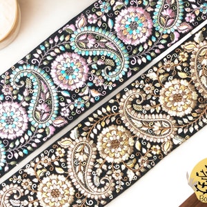 Bordure sari bordure en dentelle indienne par mètre, bordure brodée bordure en tissu sari, bordure en tissu artistique pour courtepointe bordure en sari ruban de soie