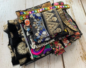 Gotische boho sari-stofresten: 5-6" lange geborduurde sari-versieringen voor rommeltijdschriften