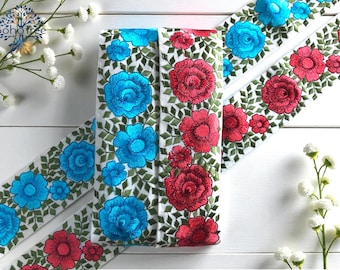 Embroidered Floral Lace Trim, Indian Sari Border, Ribbon By The Yard