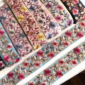 Saree Border Indian Lace Trim By The Yard, embroidered Ribbon Sari Fabric Trim-Table Runner-Art Quilt fabric trim Sari Border Silk Fabric