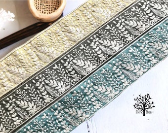 Silk Fabric Trim-Multi Colour Embroidered Sari Border-Silk Sari Fabric-Dupattas,Quilt Silk Ribbon-Indian Fabric-Table Runner-Lehengas