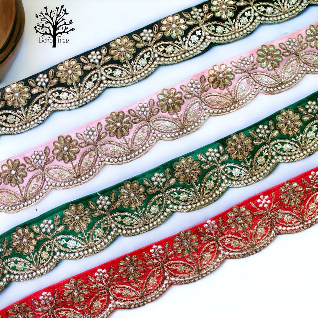 Buy Zari Embroidered Fabric Lace Perfect for Boho, Wedding, Sari