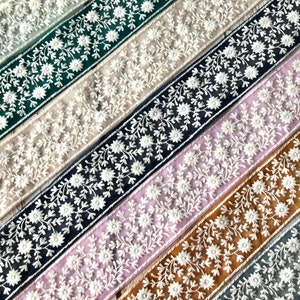 Embroidered Net Fabric Lace-Floral Fabric Trim, Wedding Dress, Sari Border, Saree Fabric, Art Quilt, Indian Trim By The Yard, Table Runner image 1