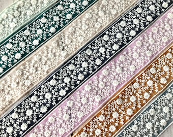 Embroidered Net Fabric Lace-Floral Fabric Trim, Wedding Dress, Sari Border, Saree Fabric, Art Quilt, Indian Trim By The Yard, Table Runner