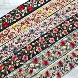 Saree Border Indian Lace Trim By The Yard, embroidered Ribbon Sari Fabric Trim-Table Runner-Art Quilt fabric trim Sari Border Silk Fabric image 2