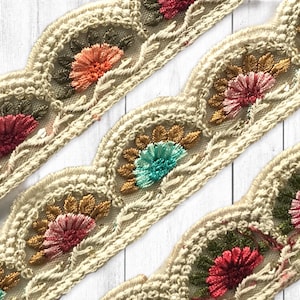 Bordure florale en filet - Bordure sari brodée multicolore - Sari en soie - Dupattas, ruban de soie matelassé - Tissu indien - Chemin de table - Lehengas