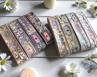 1,8 inch geborduurde sari-stofversiering - Indiase bloemenkant, rand op maat gesneden voor knutselen, sieraden, trouwjurk, koordset