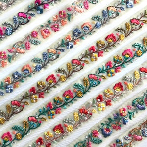 Embroidered Net Fabric Lace-Floral Fabric Trim, Wedding Dress, Sari Border, Saree Fabric, Art Quilt, Indian Trim By The Yard, Table Runner