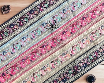 Sari Fabric Trim-Multi Colour Embroidered Saree Border trim for Dupattas-Embroidered Fabric Lace-Table Runner-Lehengas-Skirts