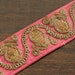 1 Yard Peachy Pink Silk Fabric Trim-Golden Thread Embroidered Trim-Silk Sari Border Trim-Crazy Quilt Trims-Orange Silk Ribbon By The Yard