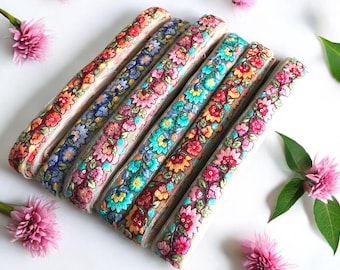 Floral Embroidered Sari Border, Multi-Color Saree Trim, Indian Boho Ribbon for Sewing, Junk Journal Supplies-DIY Belt & Bag Strap Fabric