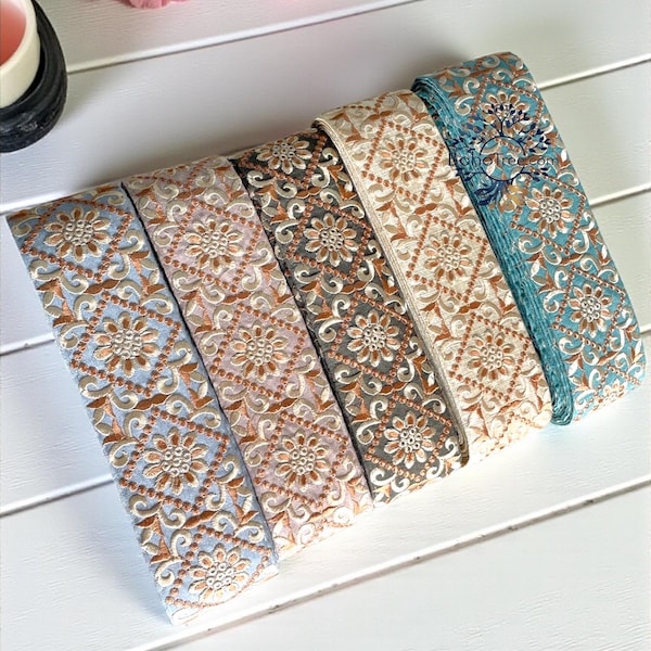 Gesticktes Sari Stoff Trim-2,5 Zoll Band für Boho Kleidung-Hochzeitskleid, Sari Borte, Zigeuner Röcke
