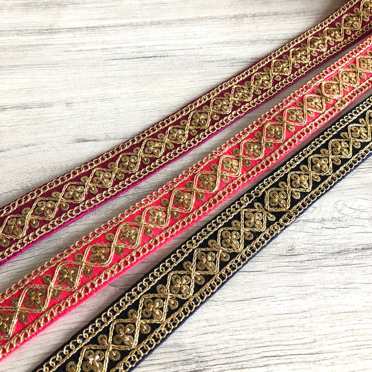 Indian Dupatta Laces Gold Sequins Embroidered Fabric Trim Etsy