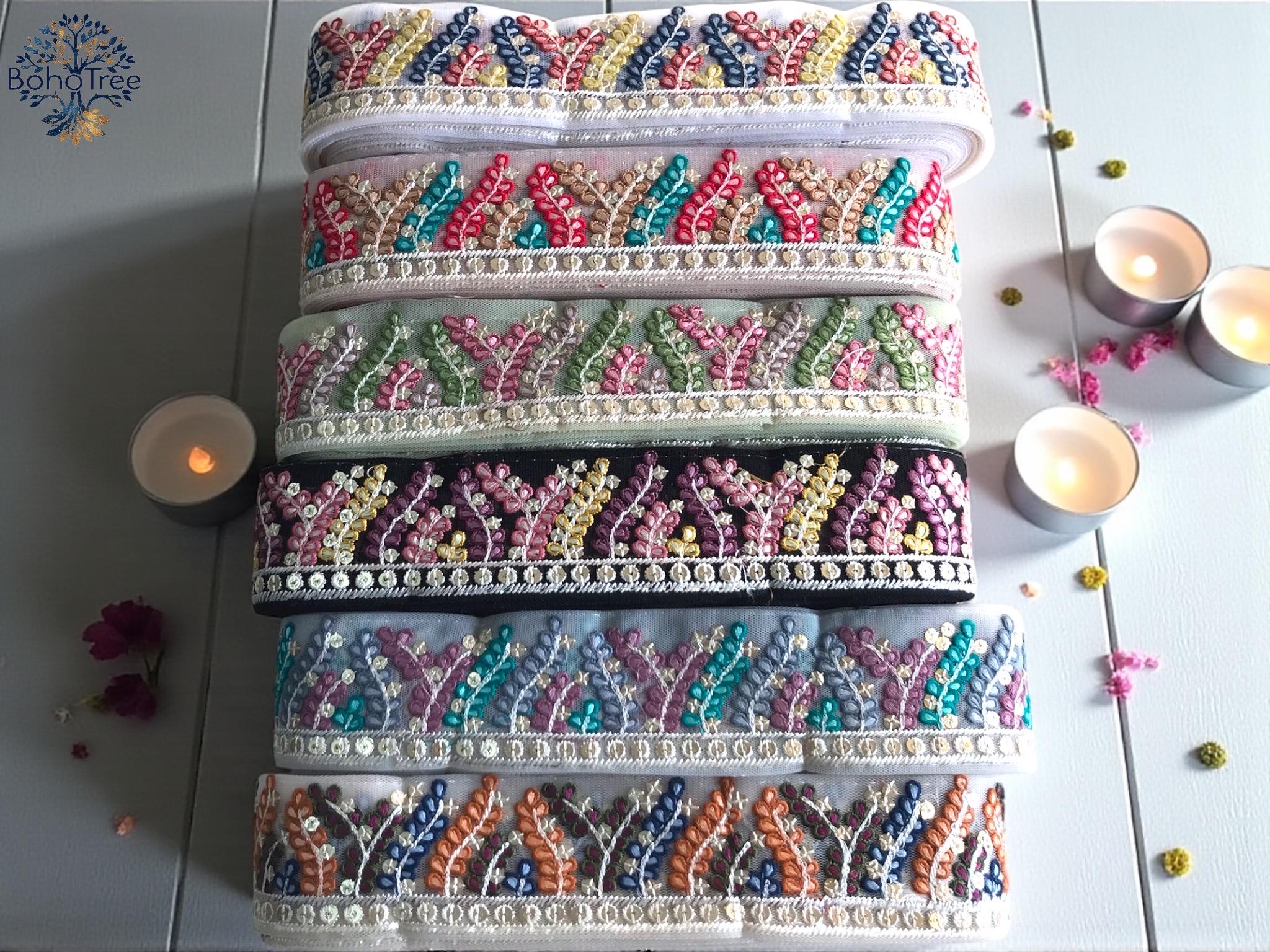 刺繍サリーボーダー、インドレーストリム、布装飾（1ヤードあたり
