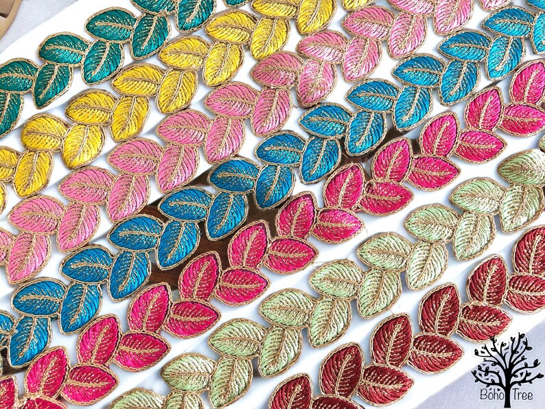 Indian Lace Trim By The Yard, embroidered Ribbon Sari Fabric Trim-Table Runner-Art Quilt fabric trim-Silk Sari Border Trim-Silk Fabric Trim image 2