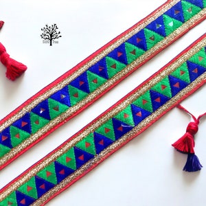 Tela bordada Trim-Sari Fabric-Sari Border-Table Runner-Art Crazy Quilt Trim-Belly Dance Outfit Trim-Seda Cinta