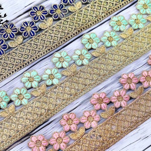 Floral Stoff Trim-Multi Farbe gestickt Sari Borte-Seide Sari Stoff-Dupattas, Quilt Seide Band-Indischer Stoff-Tischläufer-Lehengas