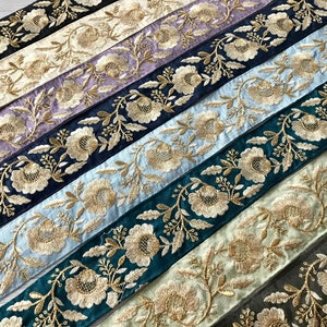 Silk Fabric Trim-Multi Colour Embroidered Sari Border-Silk Sari Fabric-Dupattas,Quilt Silk Ribbon-Indian Fabric-Table Runner-Lehengas