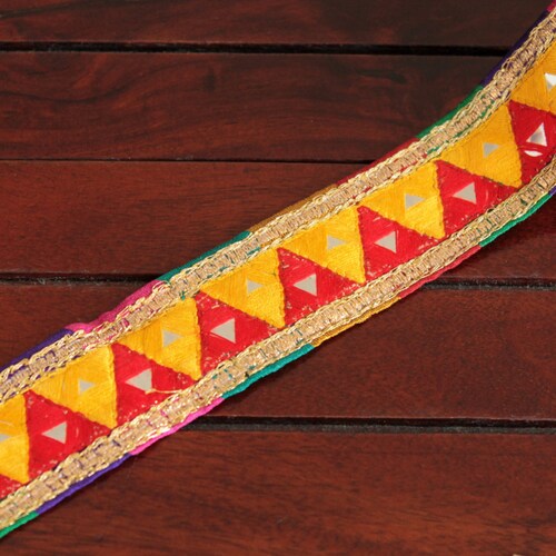 1 Yard Yellow Fabric Trimmulticolor Embroidered Floral Etsy