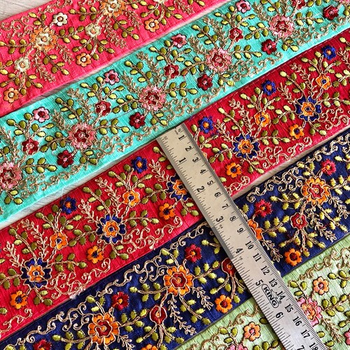 Sari Fabric Indian Trim Sari Silk Fabric Trim-embroidered - Etsy