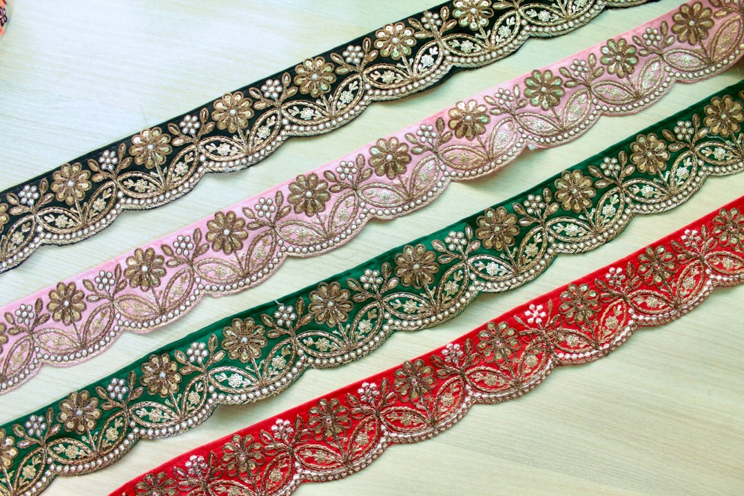 Buy Zari Embroidered Fabric Lace Perfect for Boho Wedding Sari Online