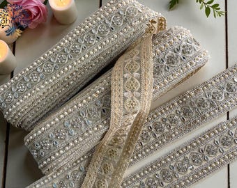 Handkralen netstofversiering met echte spiegels-meerkleurige geborduurde sari-rand voor doe-het-zelf Boho-jurk, Saree, Lahnga, Dupatta, woondecoratie