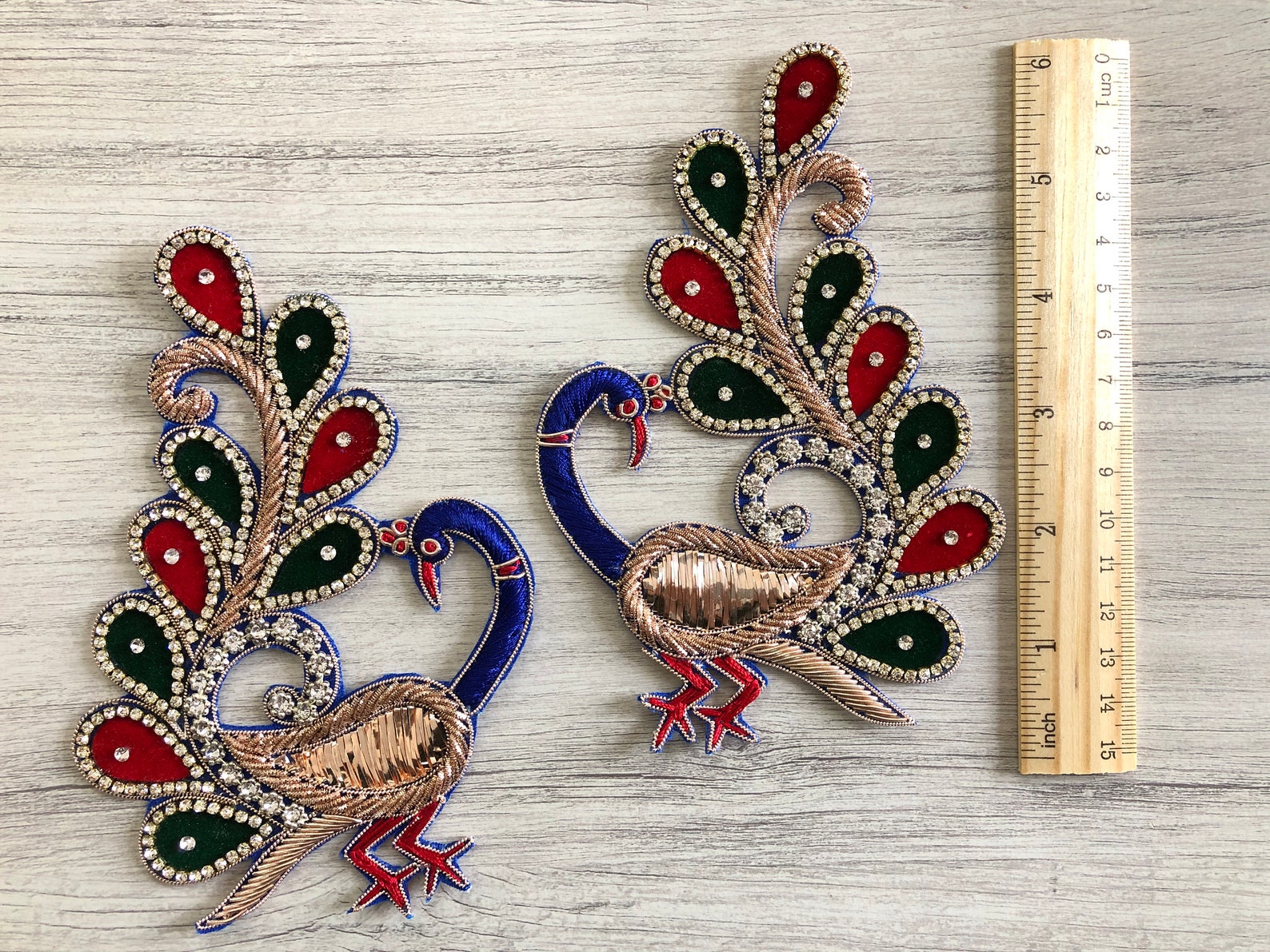 Pair of Beautiful Peacock Fabric Appliquemulticolored Etsy