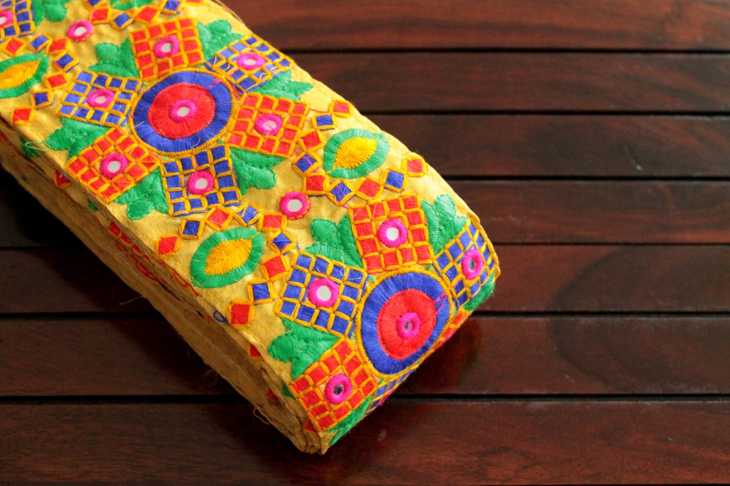 1 Yard Yellow Fabric Trimmulticolor Embroidered Floral Etsy