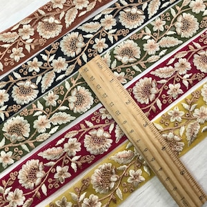 Floral Net Fabric Trim-Multi Colour Bordado Sari Borde-Seda Sari Fabric-Dupattas,Quilt Silk Ribbon-Indian Fabric-Table Runner-Lehengas imagen 3
