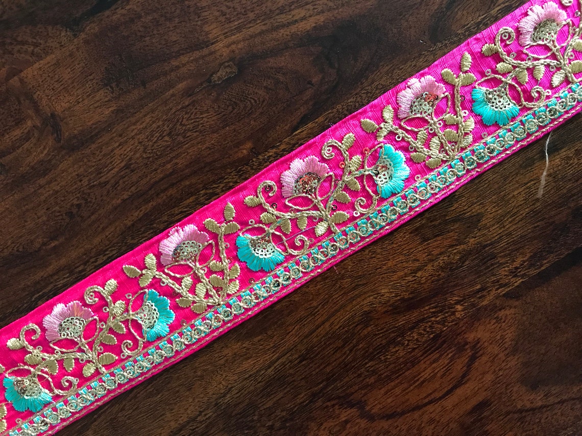 1 Yard Fabric Trim Embroidered Trim Gold Thread Sari Border Etsy