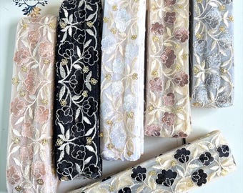 Netstof Saree-rand Indiase kantversiering op maat gesneden, Sari-stofbekleding - tafelloper - kunst quiltstofafwerking Sari-rand zijdestof