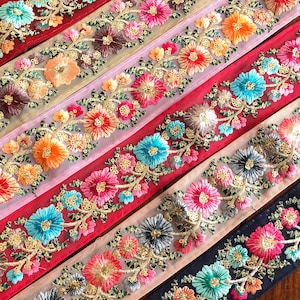 Encaje de tela de red -Cinta bordada Sari Tela Trim-Table Runner-Art Quilt tela trim-Seda Sari Border Trim